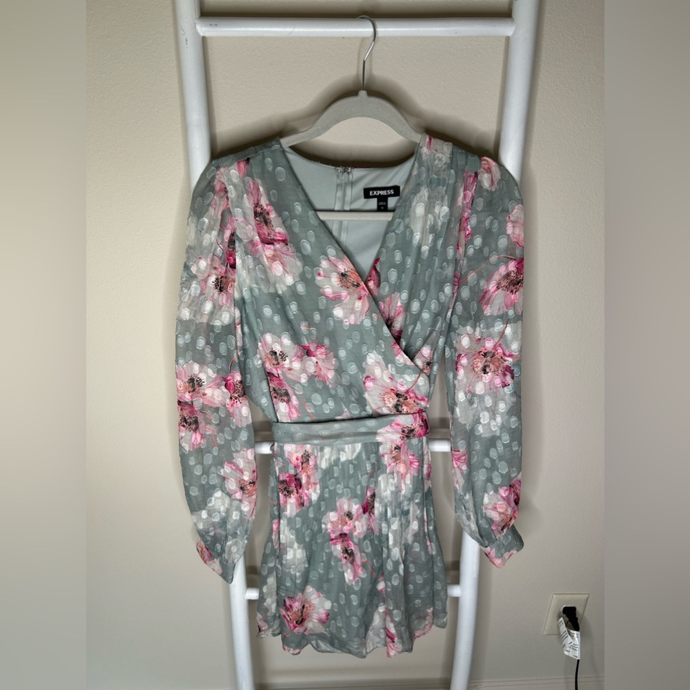 Express Light Teal and Pink Floral Romper